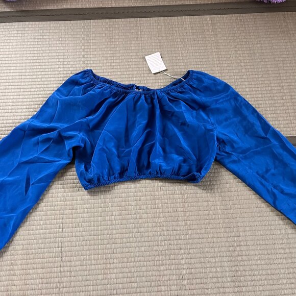 💙 Vintage 100% Silk Off-Shoulder Crop Top - Royal Blue (Size S) - Picture 3 of 3